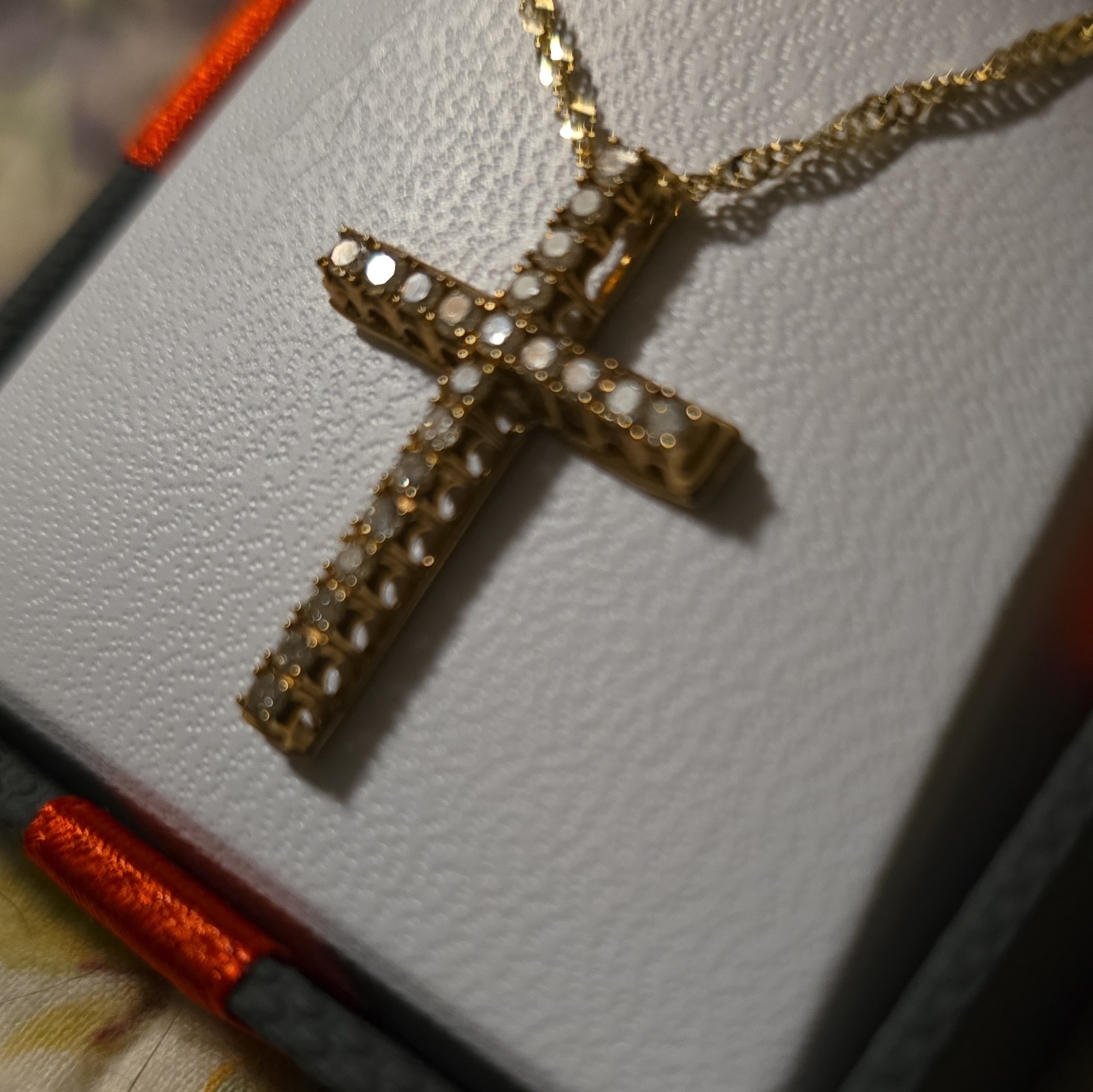 Diamond Cross pendant With Chain. All 14 carot Gold, 1/2 Carot Diamond Cross.