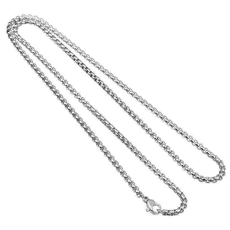 18K White Gold Filled Hypo-Allergenic 2mm 22″ Round Box Link Chain Necklace N5KW