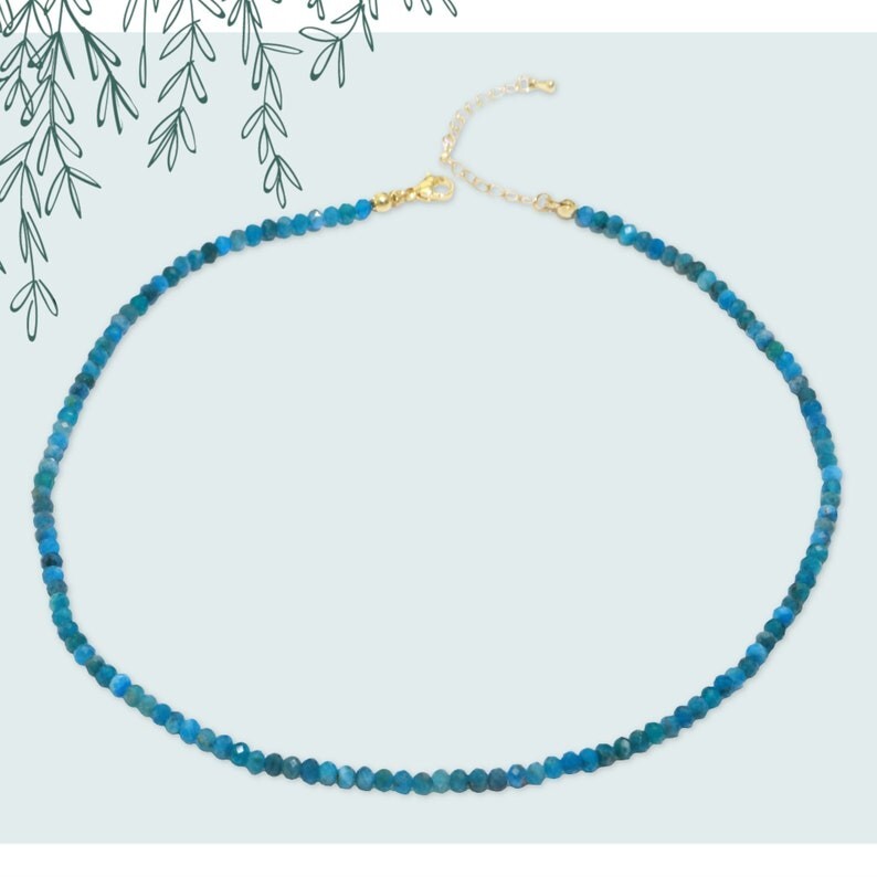Nature Blue Apatite Faceted Round Gemstone Beads Handmade Women Necklaces 18”