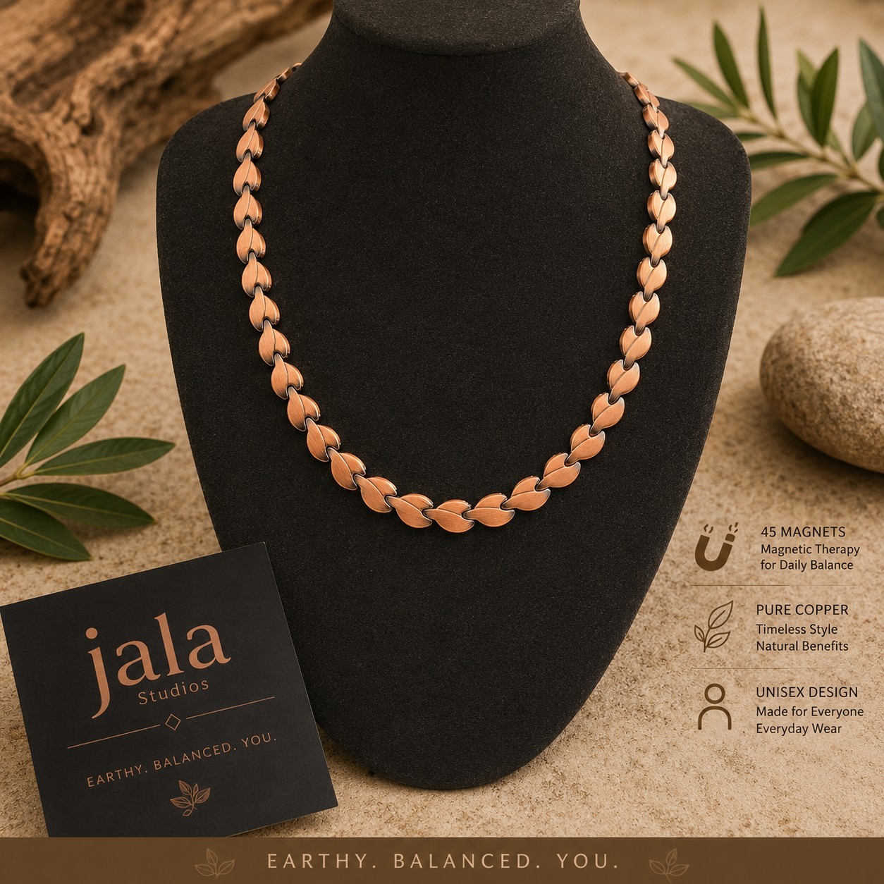 Copper Magnetic Necklace – 45 Magnets, 53 cm Therapy Necklace, Wellness Jewelry