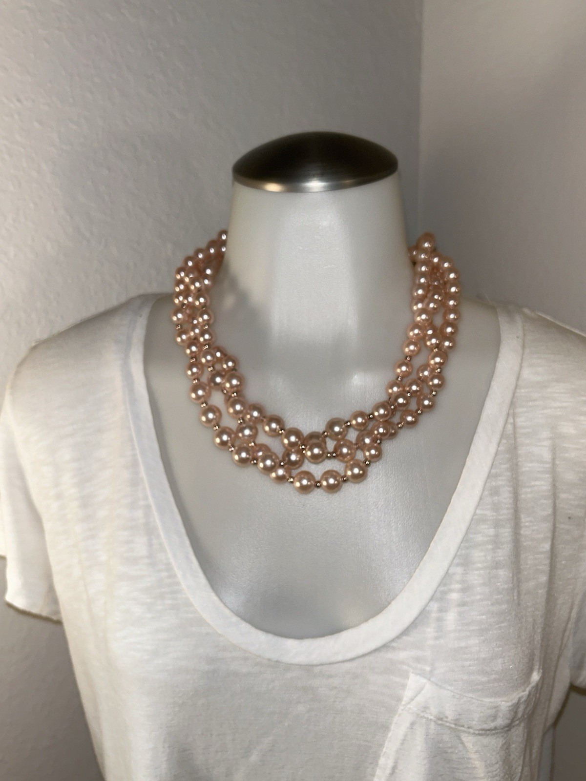 Light Pink Pearl Cluster Statement Necklace Multi Strand Chunky Twisted Choker