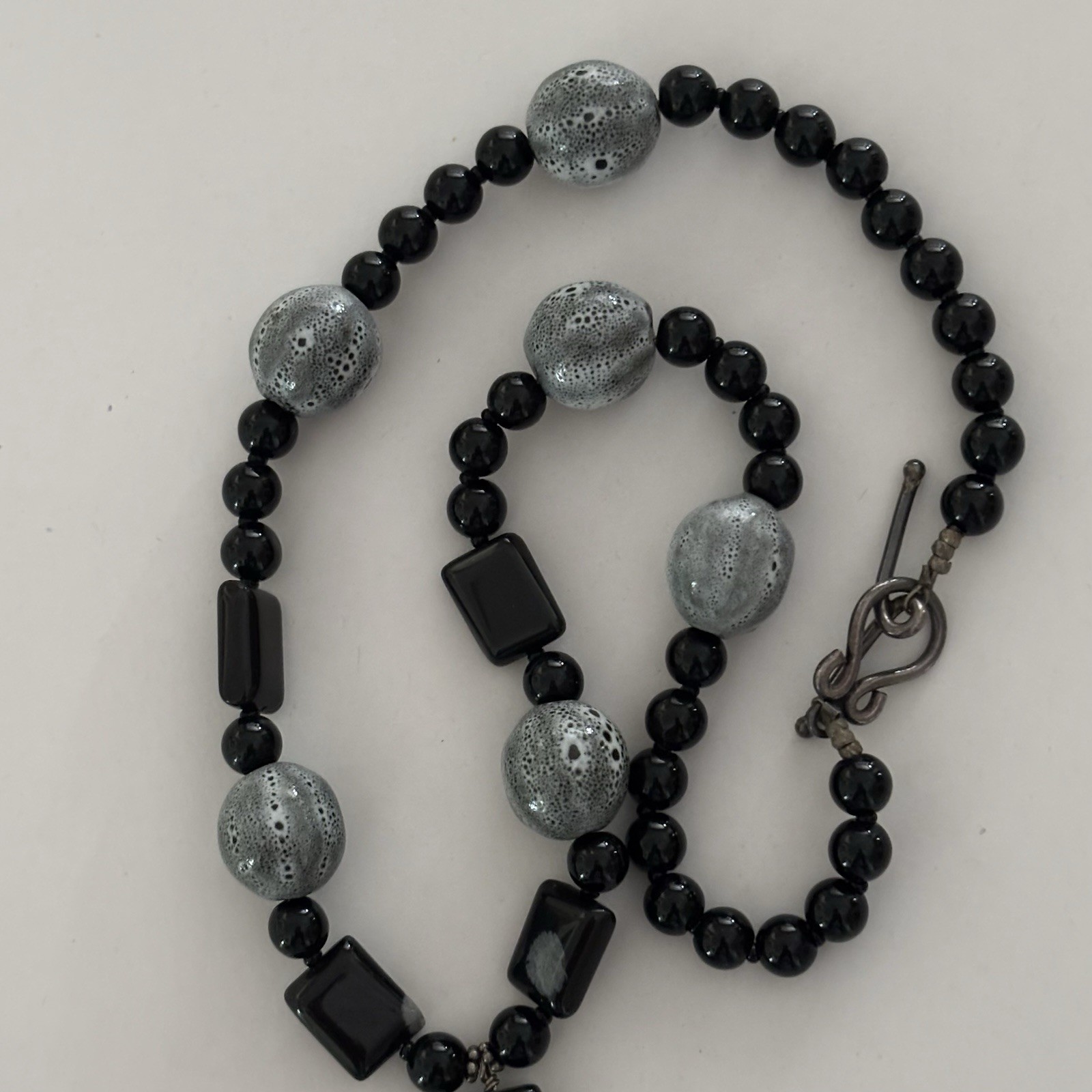 Boho Stone And Bead Necklace Black Grey