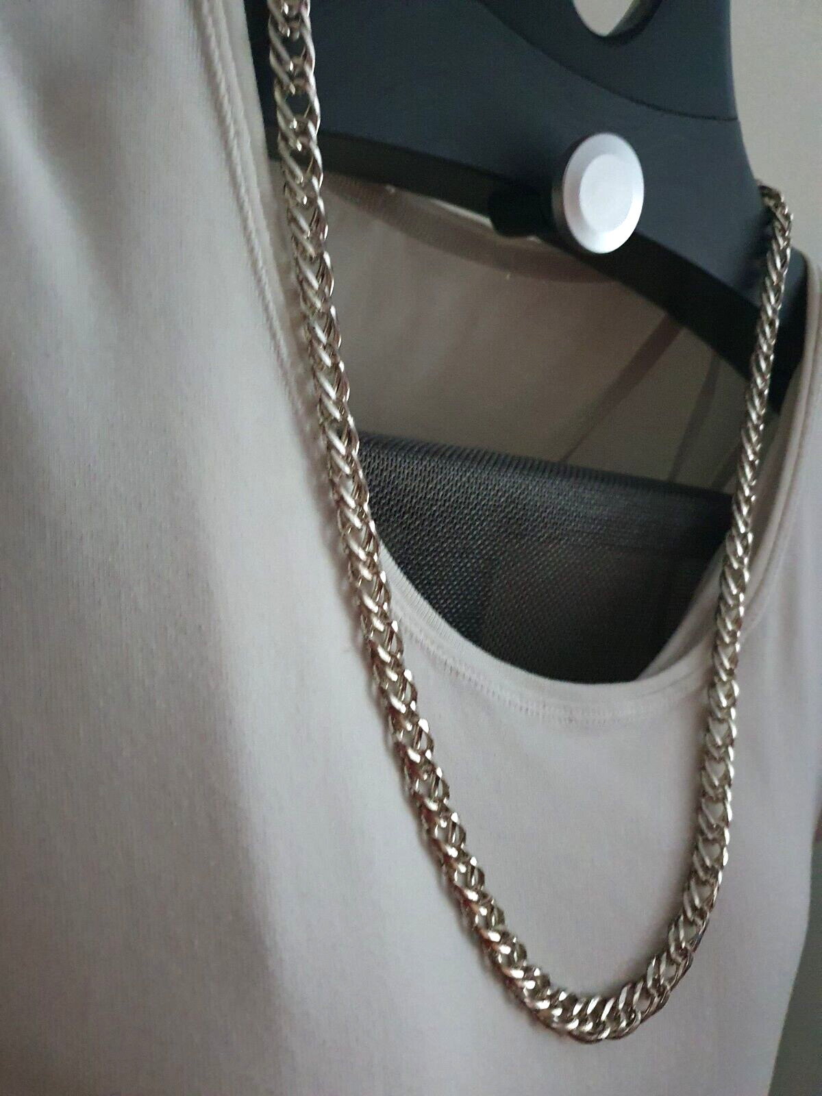 Vintage Heavy Sliver Tone 10mm Wide Flat Curb Link Chain Necklace CBM3-2495