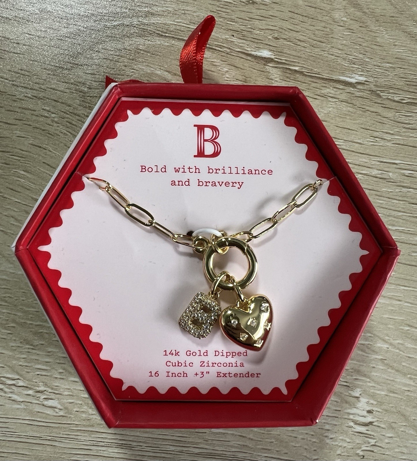 A New Day Monogram Letter B Necklace. 14 K Gold Dipped, Cubic Zirconia 16 Inch +