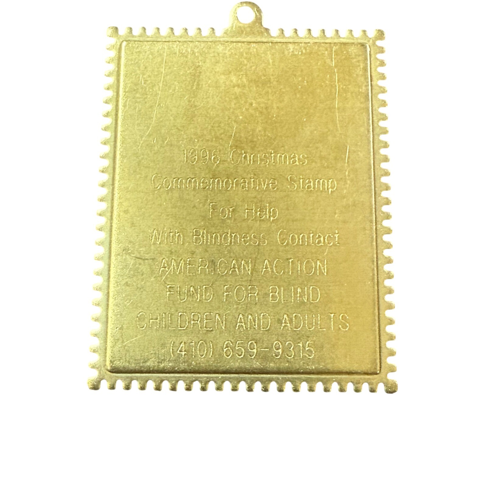 1996 Christmas Angel Stamp Pendant Necklace Commemorative Gold Tone