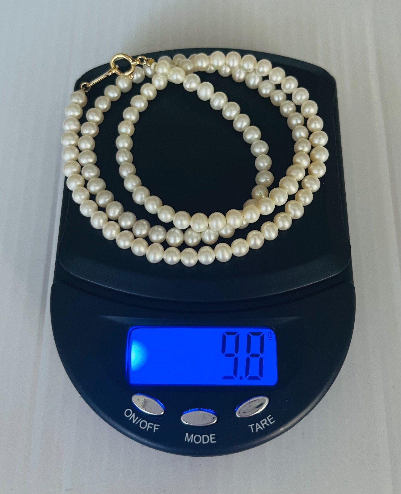 3 – 4 mm White Pearl Necklace with 18K Gold Clasp 16 inch length