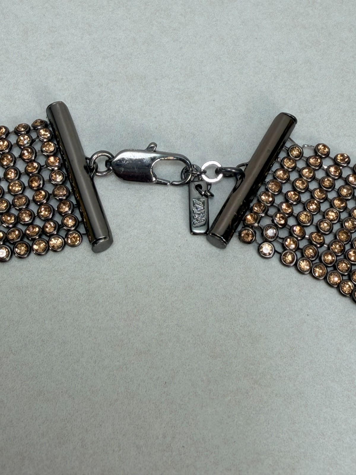ZARA NWOT Bronze Crystal Rhinestone Necktie Statement Necklace Runway Glam