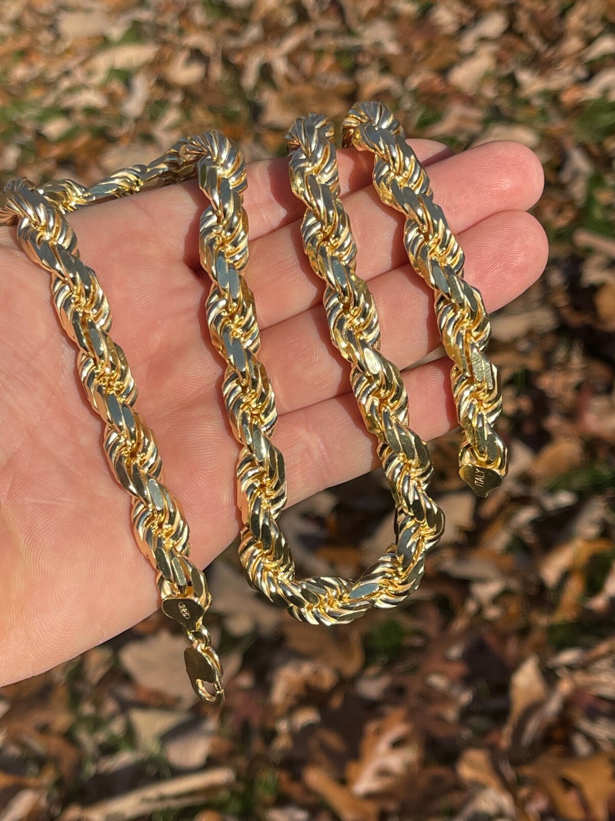 11mm Thick Mens Rope Chain 14k Gold Over Real Solid 925 Sterling Silver Necklace