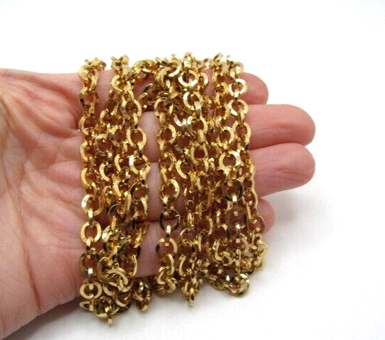 Vintage Subtly Hammered Round Link Gold Tone 6.5mm Circle Chain Necklace 50 In