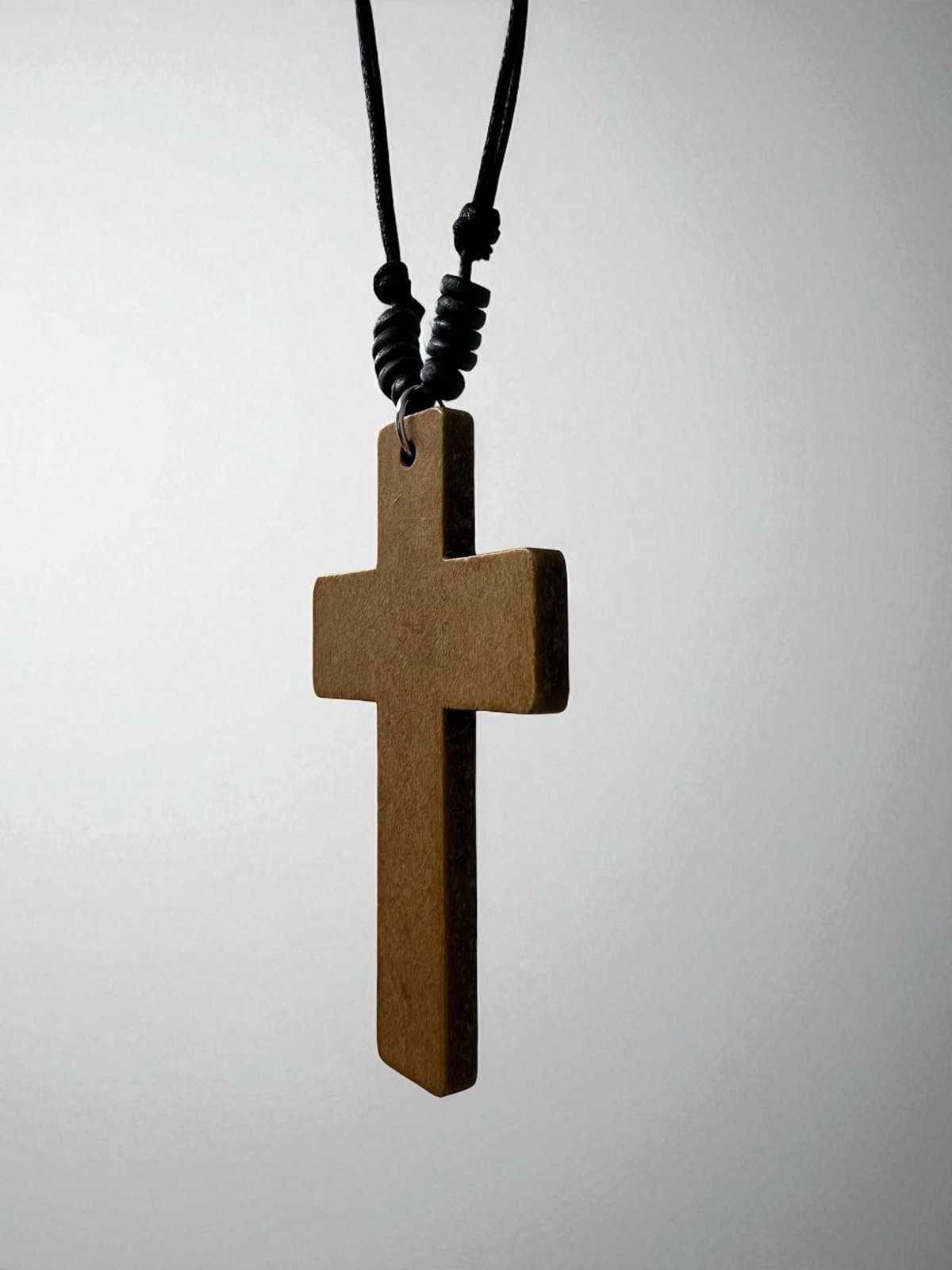 Wooden Cross Necklace 3in Brown Pendant Adjustable 16‑30in Sliding Knots Unisex