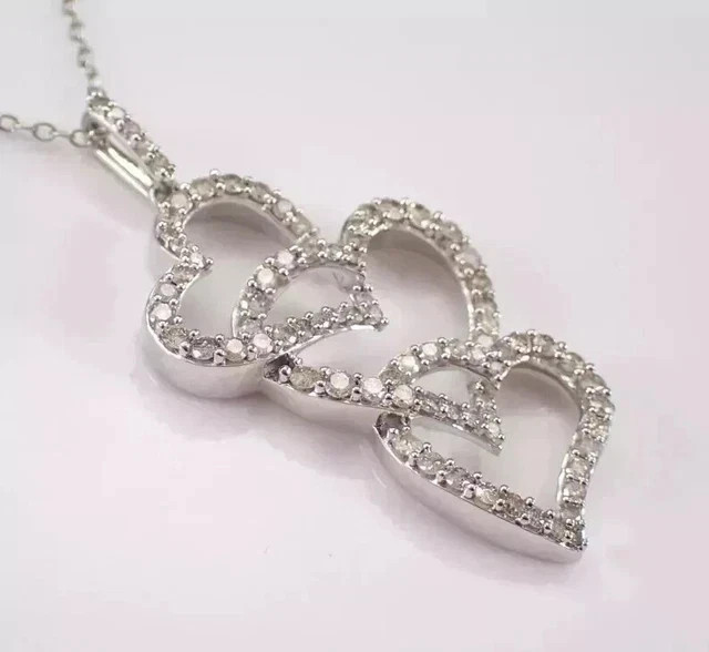 2Ct Round Simulated Diamond Three Heart Pendant Necklace 14K White Gold Plated