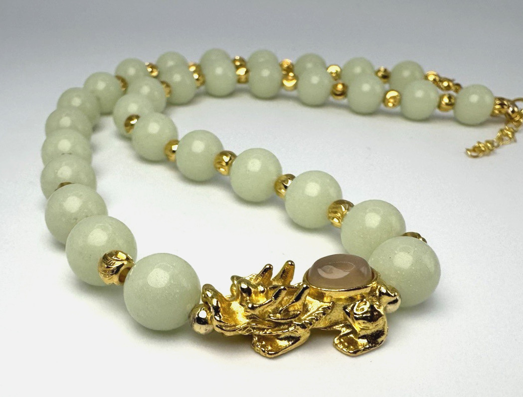 Luminous Agate Pixiu Beaded Necklace for Luck Healing Wealth Gift 18-20 inches