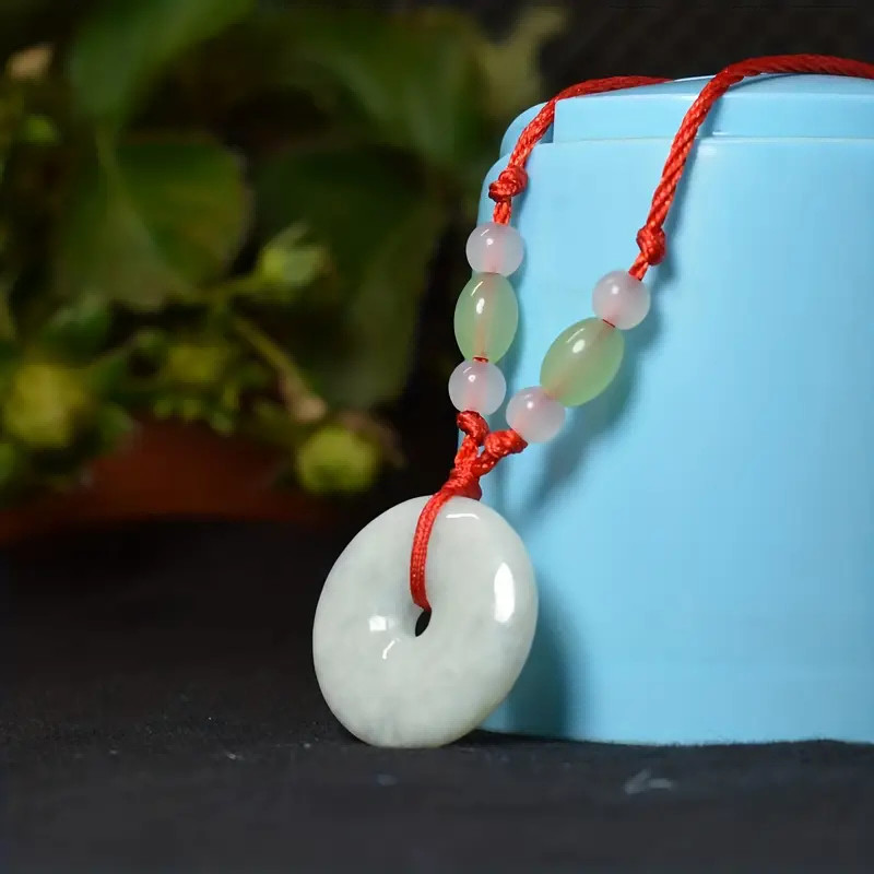 Jadeite Peace Donut Pendant Necklace – Healing Crystal Circle Stone with Adjusta
