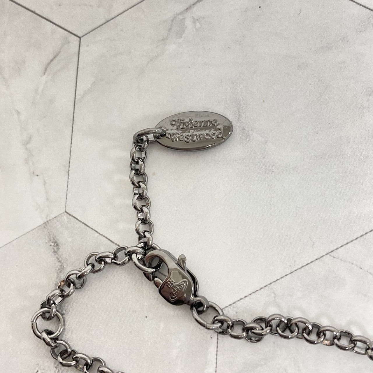 Vivienne Westwood Necklace Tiny Orb Gunmetal Wine Red w/Pouch NO BOX