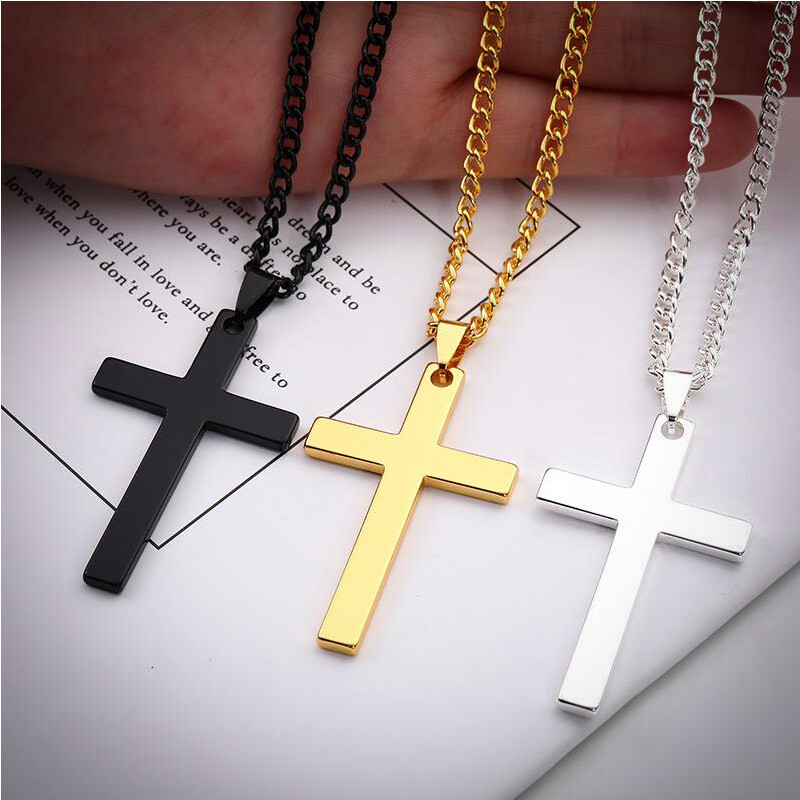 Boys Mens Stainless Steel Vintage Cross Pendant Necklace Men Women