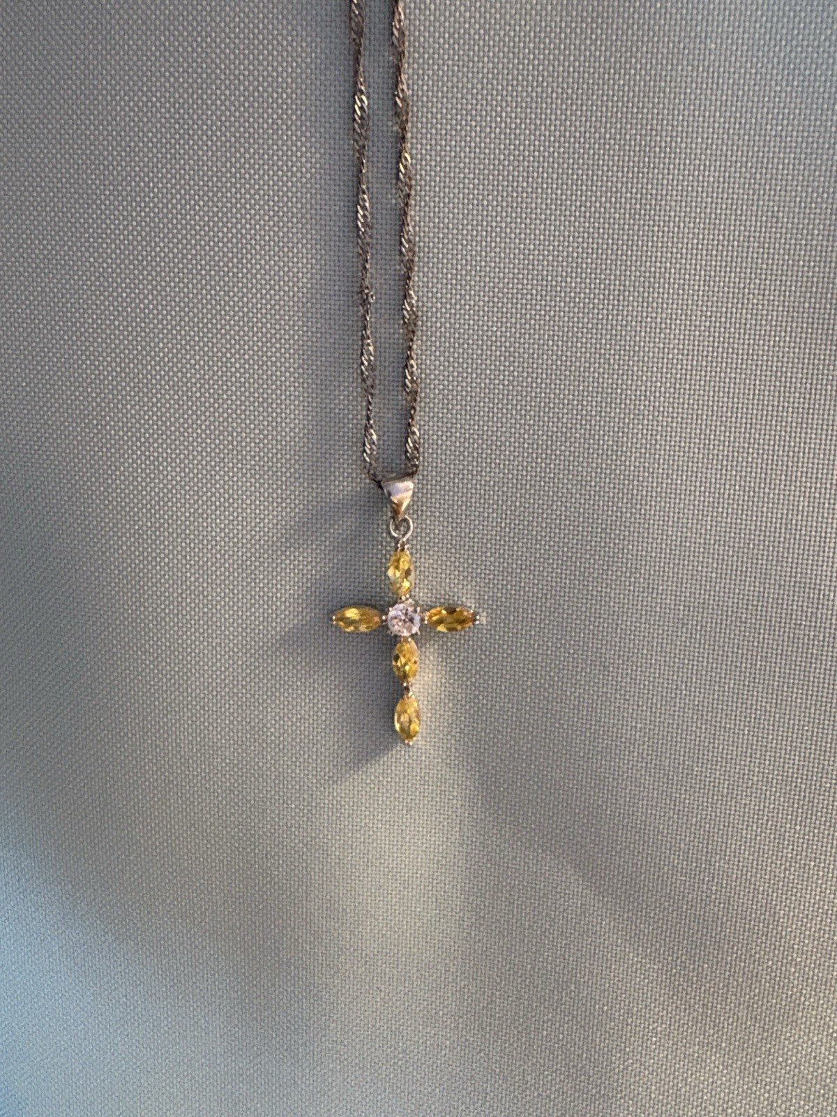 Lab grown Yellow diamonds with centered single lab grown diamond Cross Necklace
