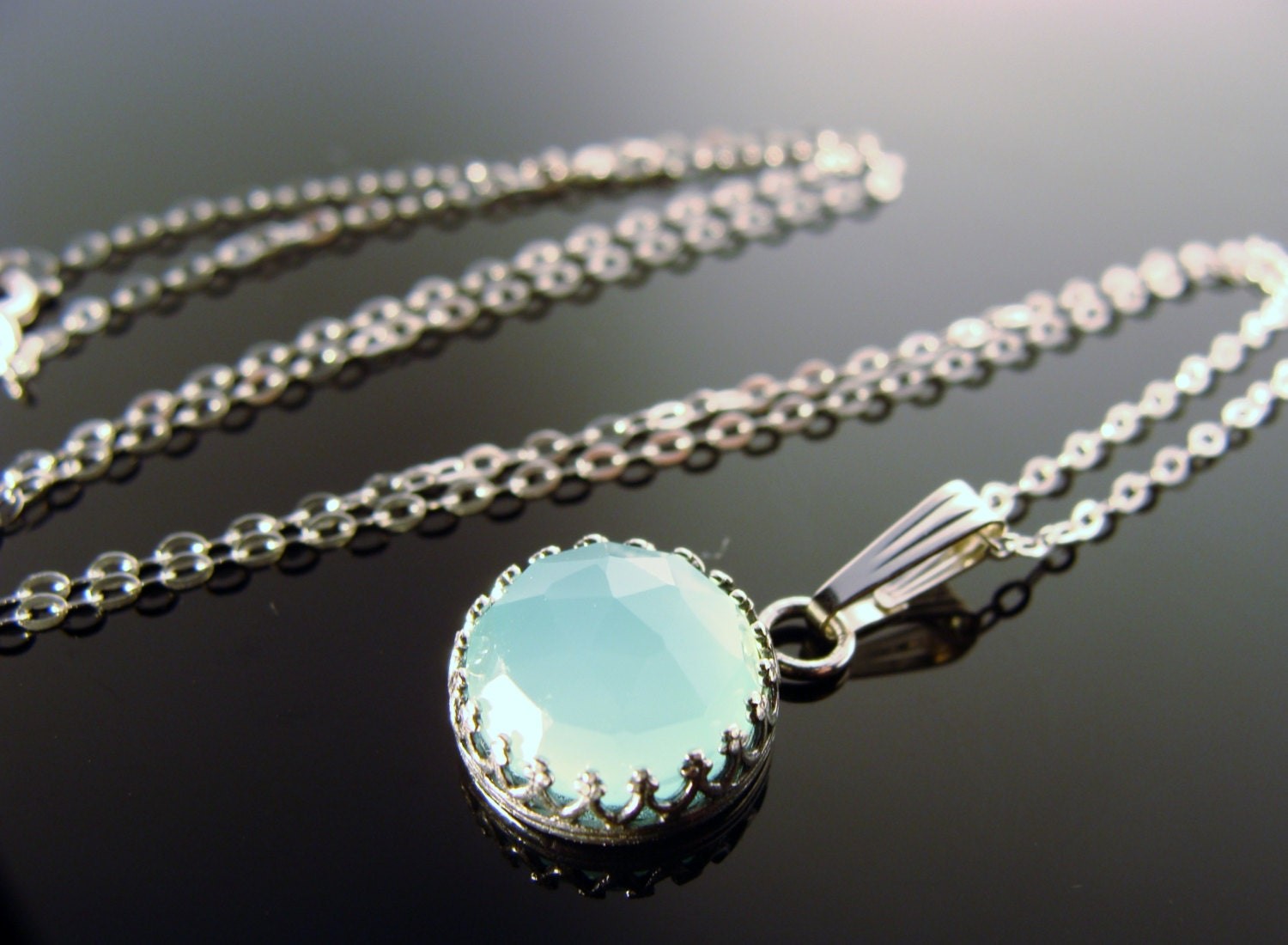 Aqua Chalcedony Pendant · Faceted Bezel Set Gemstone · 925 Sterling Silver ·