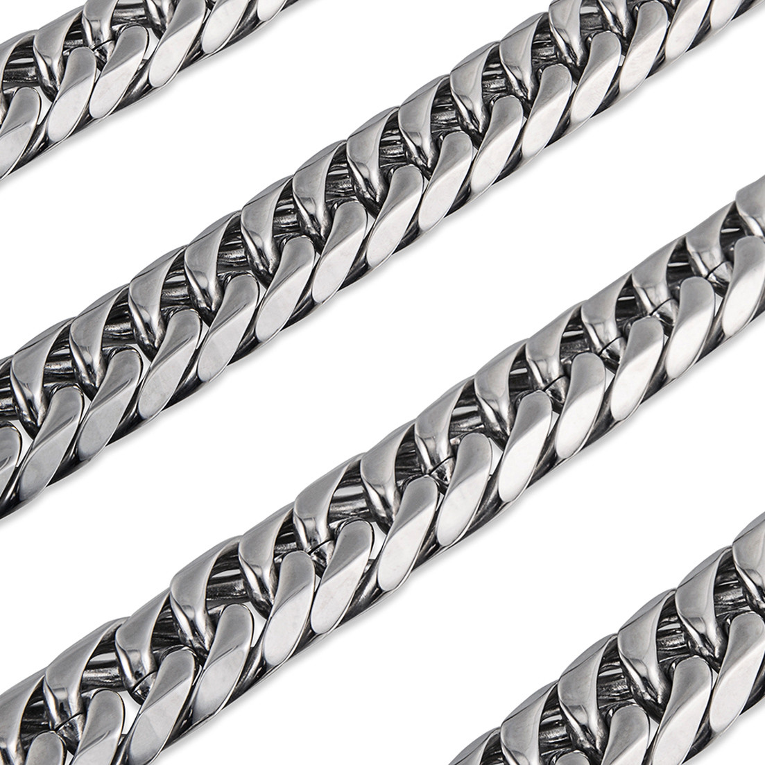 9/11/13/16/19/21MM Stainless Steel Heavy Silver Curb Cuban Chain Men’s Necklace