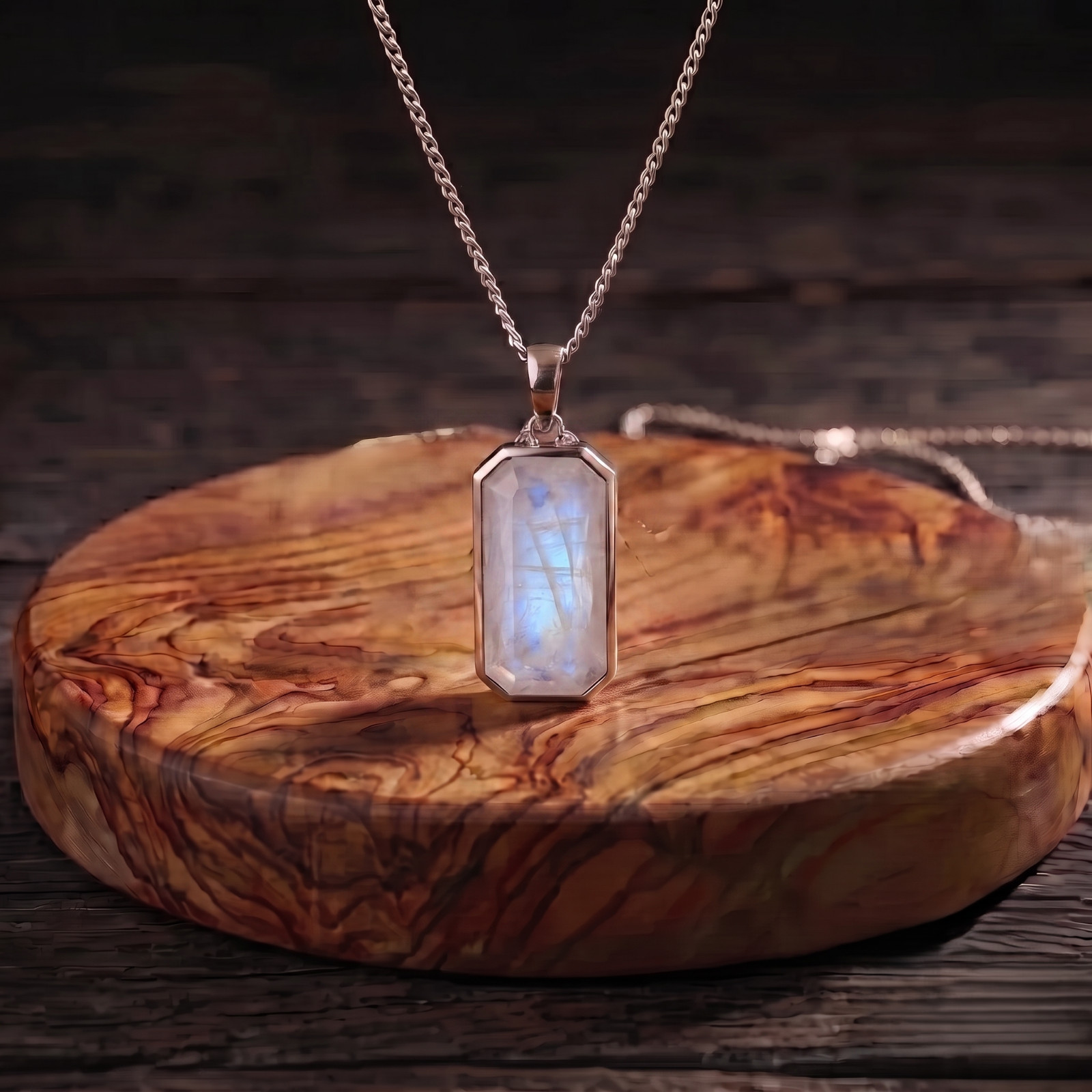 Rainbow Moonstone Mens Pendant Sterling Silver Moonstone Jewelry Birthday Gift