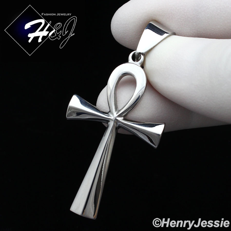 20″MEN Stainless Steel 3mm Silver Box Chain Plain Ankh Key Cross Pendant*P106