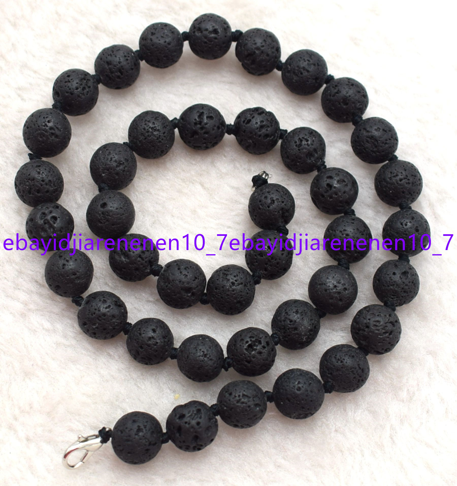 Natural 8/10/12mm Black Lava Beads Round Volcanic Rock Gemstone Necklace 18 in