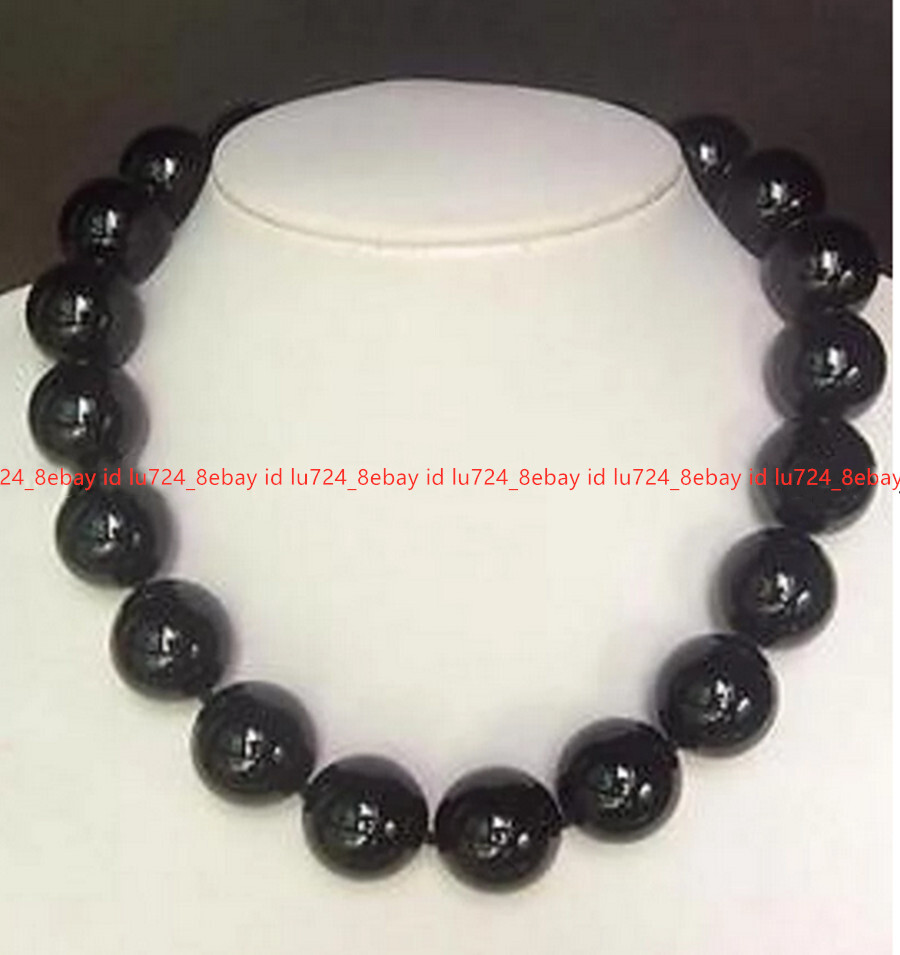 Huge 20mm Genuine Natural Black Agate Round Gemstone Beads Necklaces 16-28″