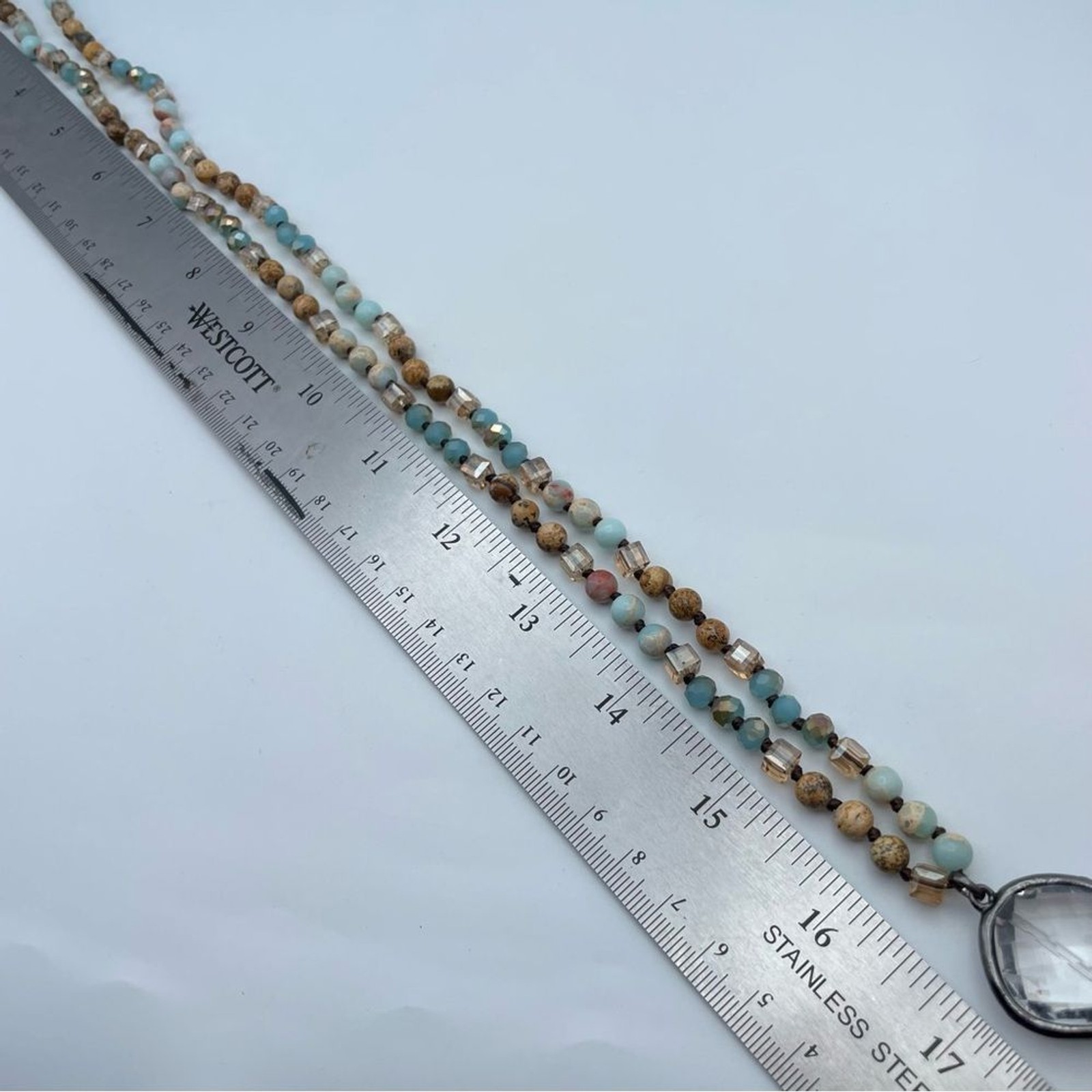 Artisan Amazonite & Jasper Beaded Necklace w/ Turquoise Matrix Pendant