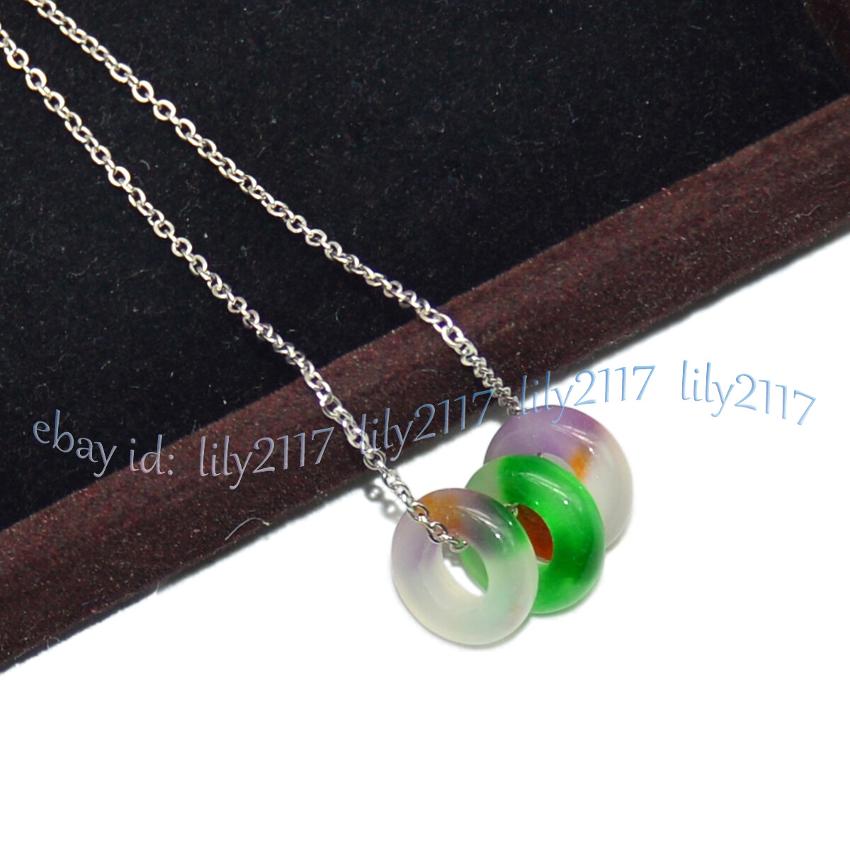 Natural Multicolor Jade 13mm Donut Dangle Pendant Necklace 925 Silver Chain 17”