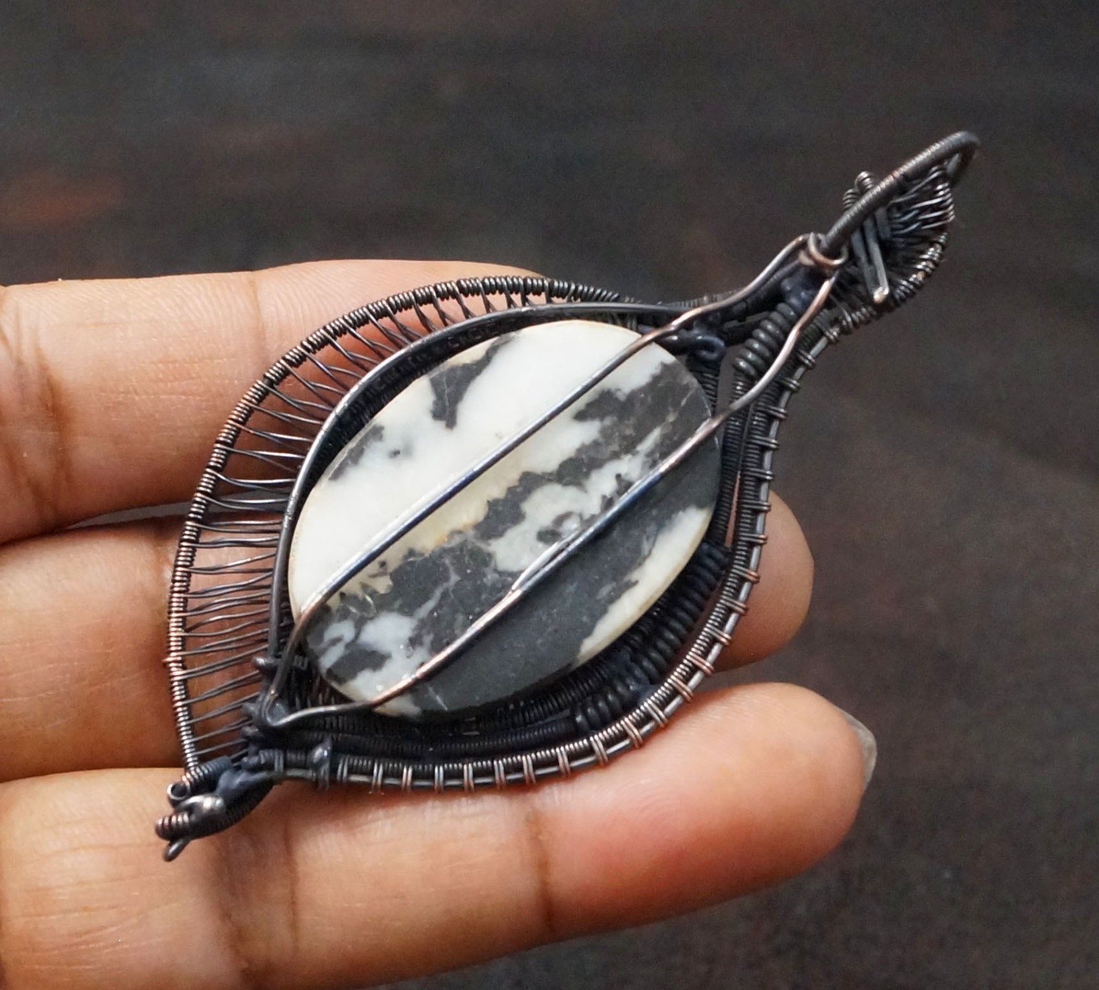 Buffalo Jasper Copper Wire Wrapped Handmade Pendant Gift Jewelry (PD-98