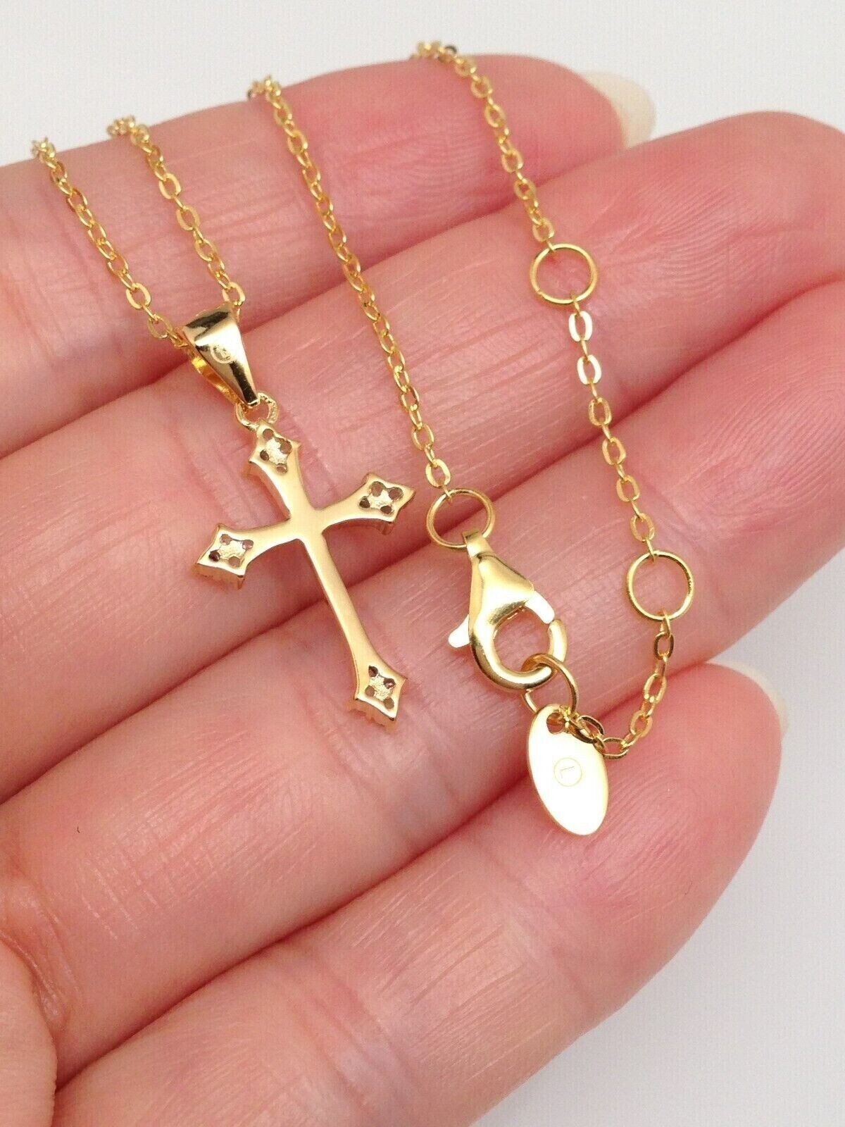925 Sterling Silver Tiny Cz Cross Gold Pendant Necklace Womens 17mm/0.67″ 16-18″