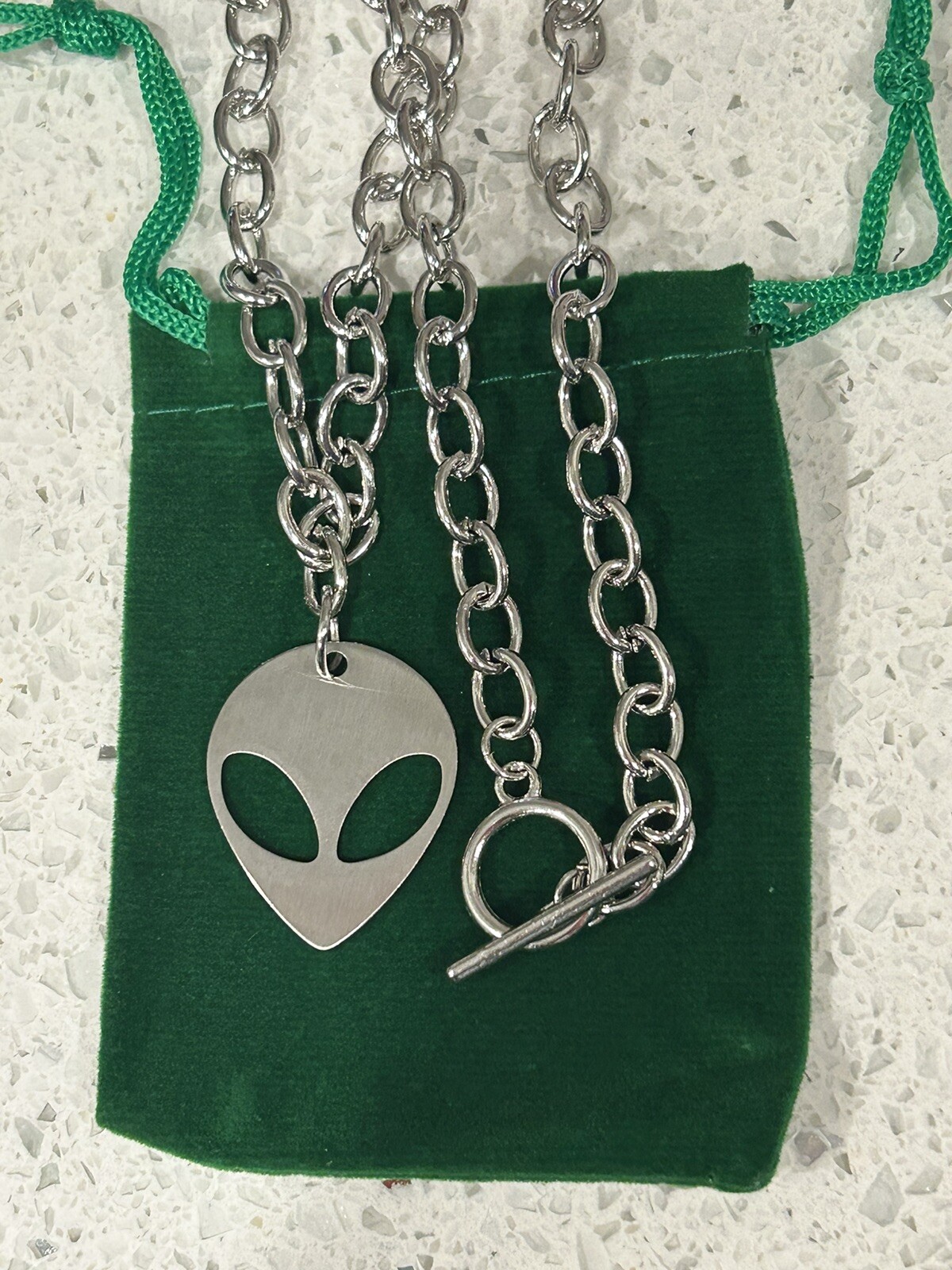Aurora Jewelry Thick 18” Alloy Chain with Stainless Steel Alien Pendant