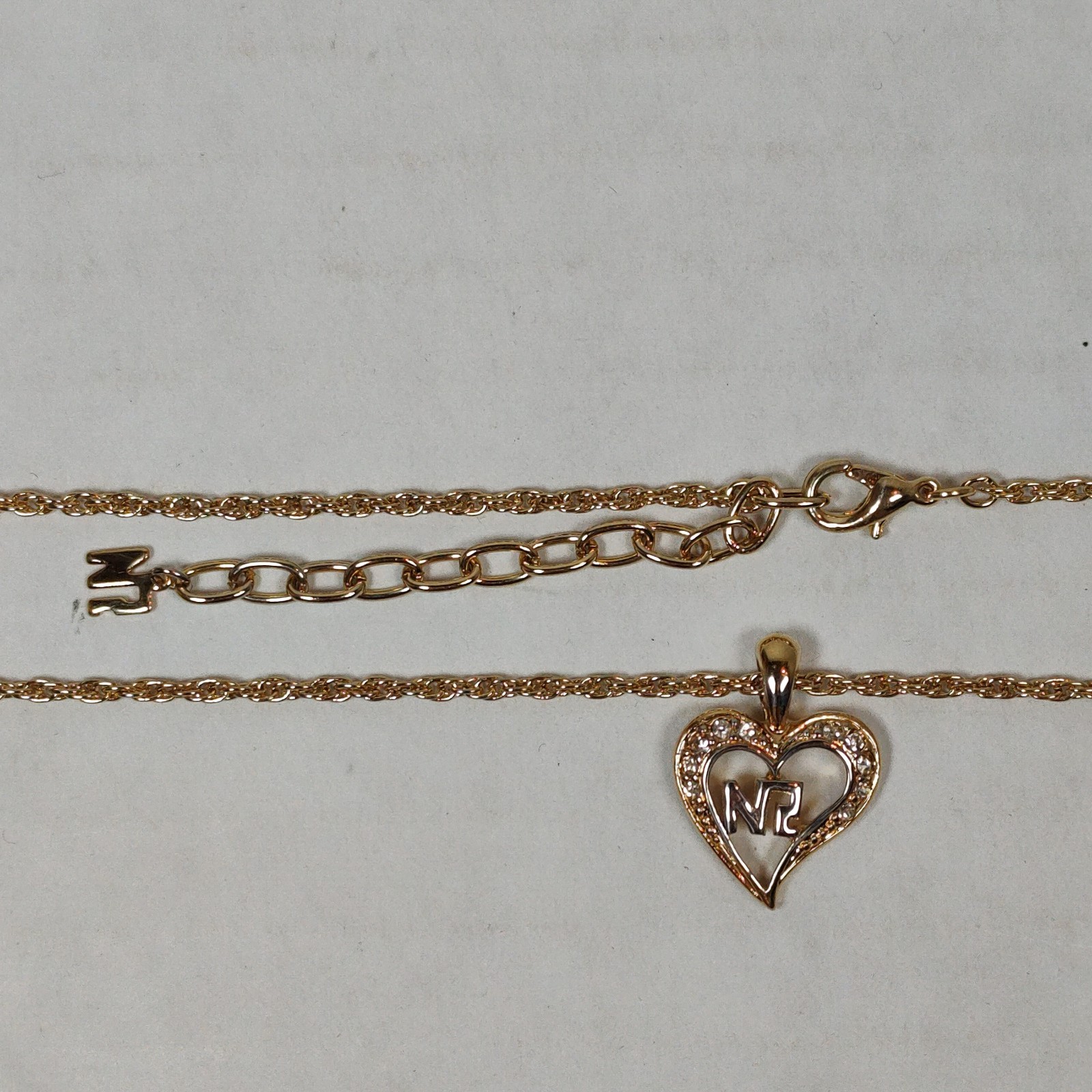 Gold Tone Metal Clear Colorless Stones Heart Pendant Necklace 14.75″ – 16.75″