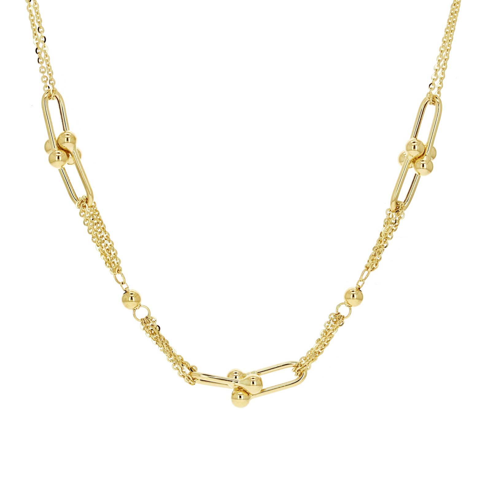 Italian 14k Yellow Gold U-Link Double Rolo Chain Necklace 18″ 8mm 8.6 grams