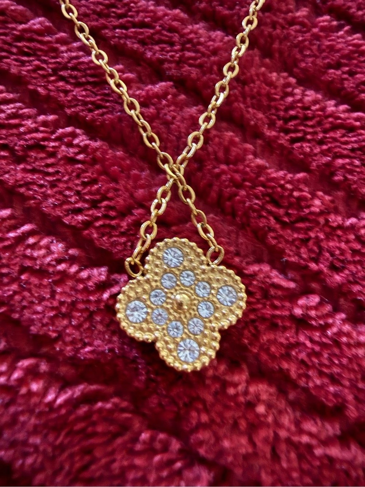 Rose Gold Filled Clover Pendant Necklace with Crystal Accents NEW with Box
