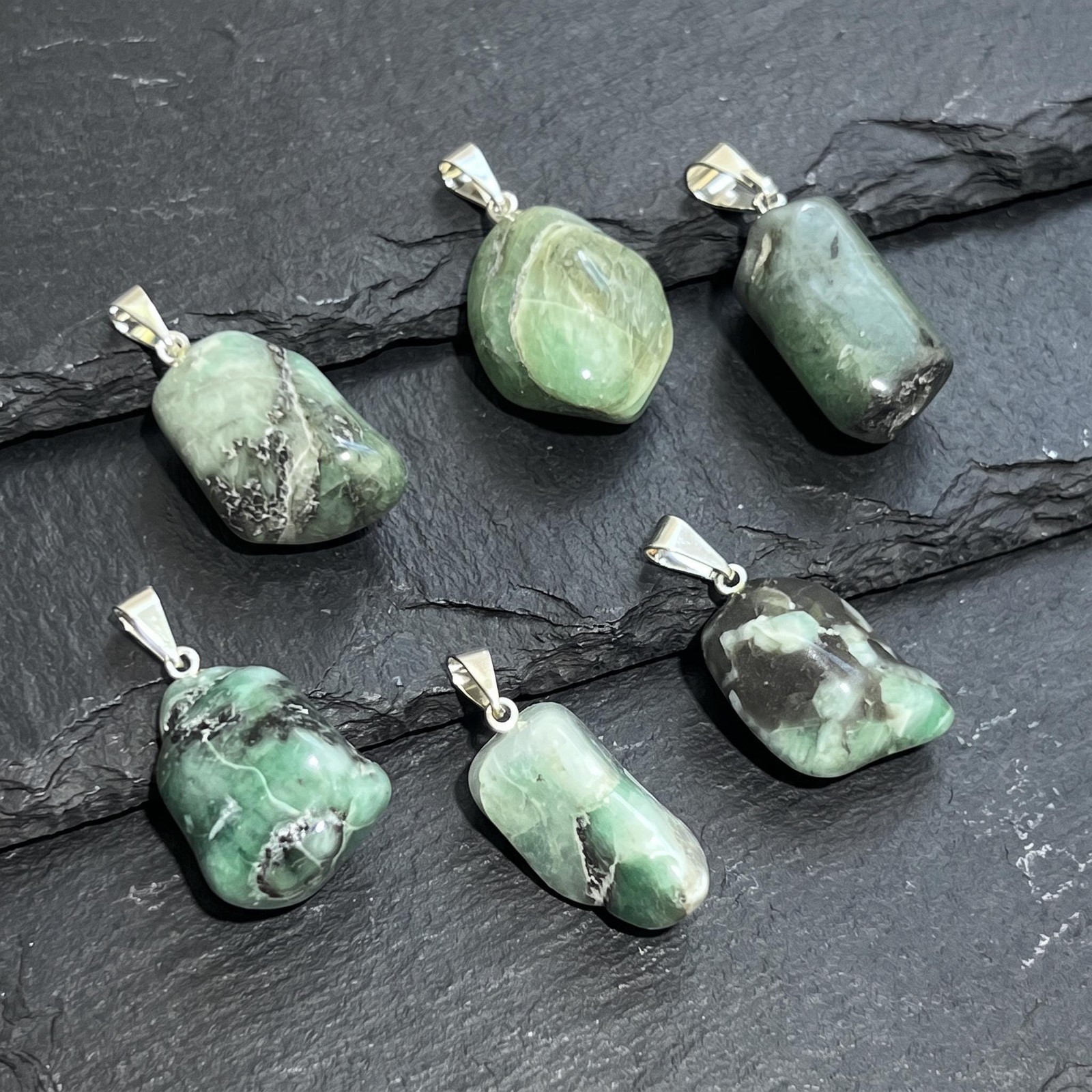 Small Emerald Tumbled Crystal Pendant (Silver Bail) Genuine Brazil Mineral