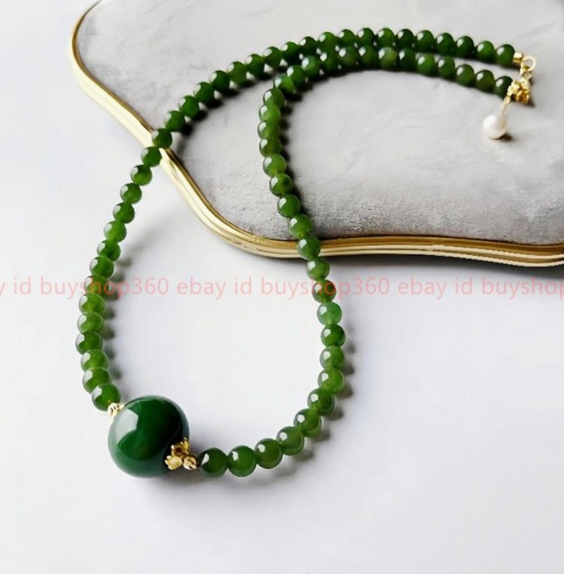 New Beautiful Natural 6mm Green Jade Round Gemstone Beads Necklace 18-28in