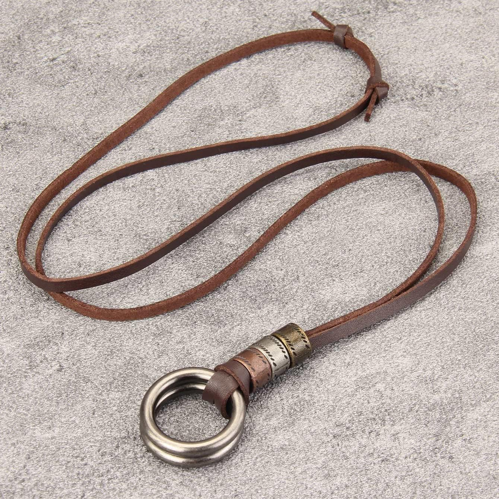 Leather Cord Necklace with Wooden Pendant, Adjustable Length, Vintage Boho