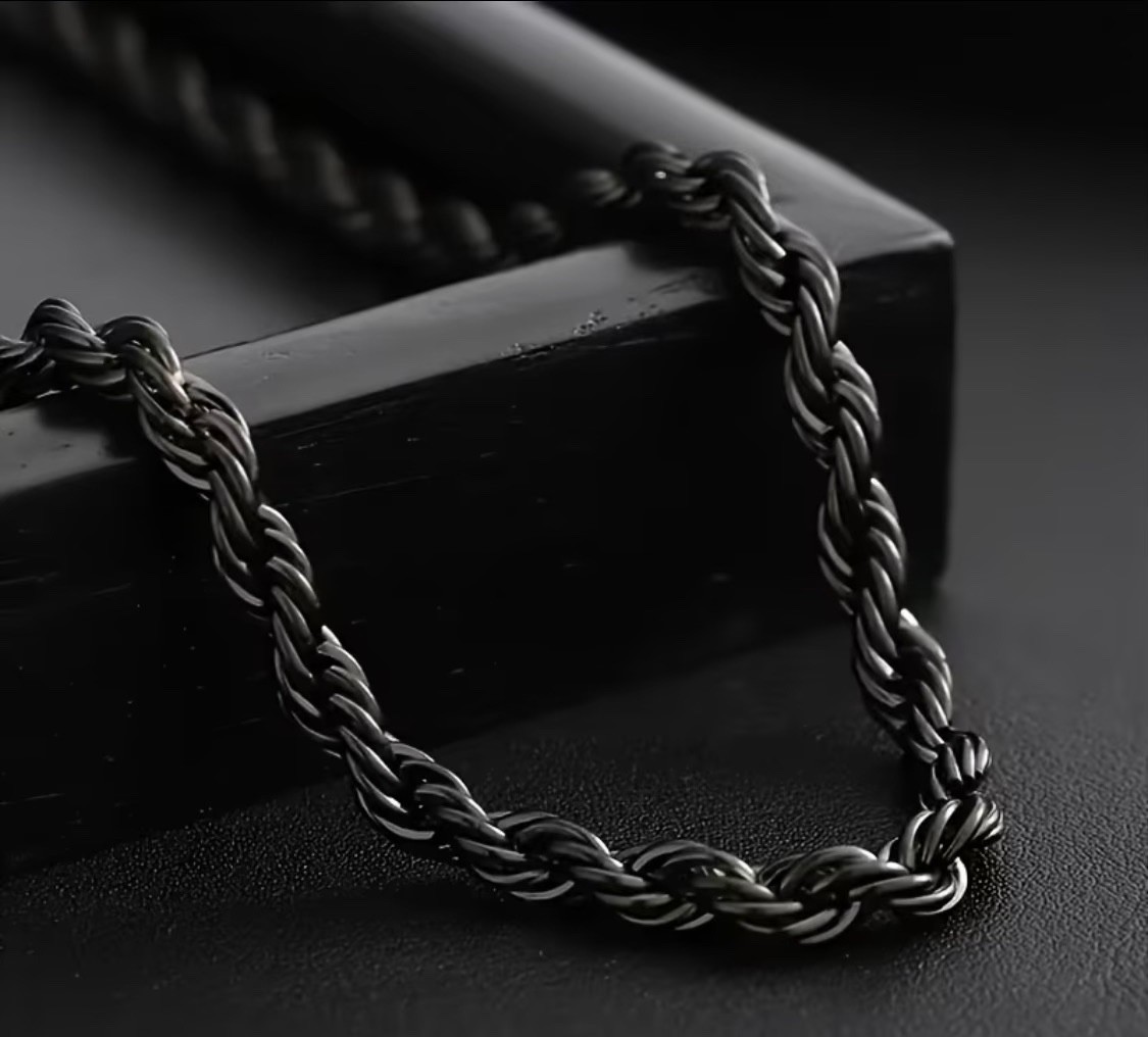 Men’s Women’ Unisex Black 2MM Stainless Twisted Chain Necklace Punk Look 24″