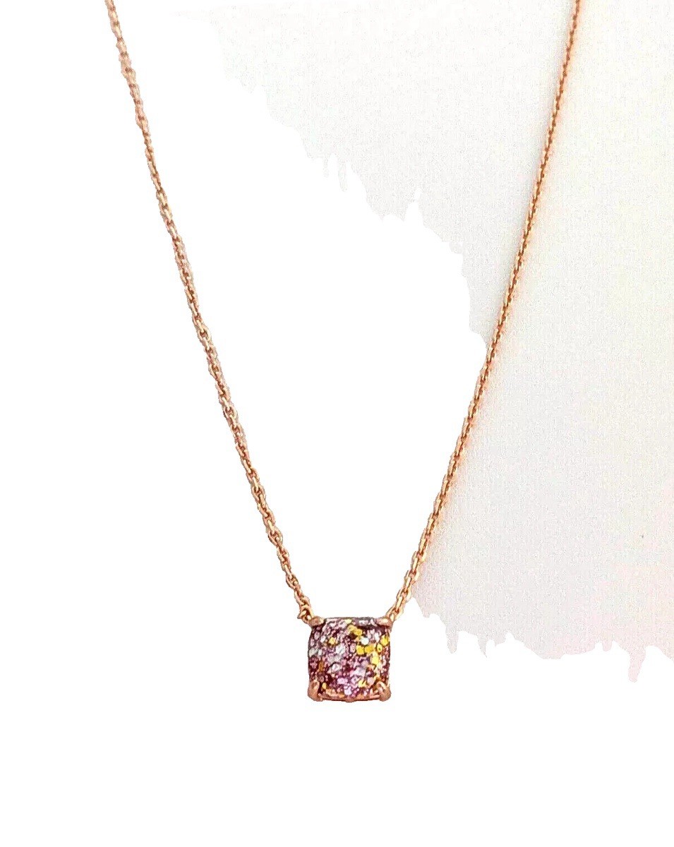 Kate Spade New York Small Marmalade Rose Gold Tone Square Glitter Stone Necklace