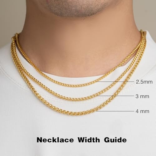 Stainless Steel Wheat Chain Necklace 2.5mm/3mm/4mm Silver Gold Jewelry for Men W