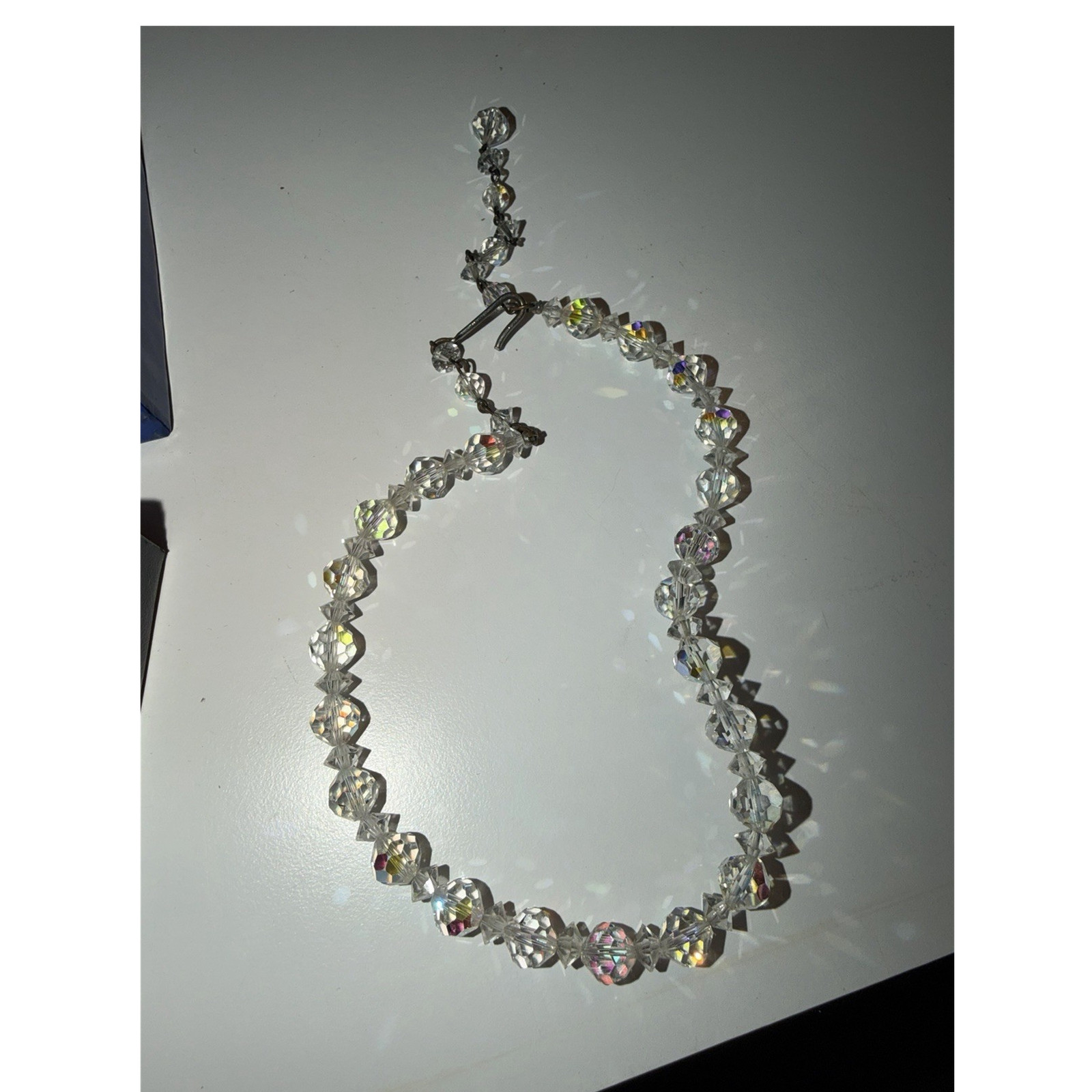 Clear AB Faceted Crystal Bicone Beaded Necklace White/Colorless Hook Closure