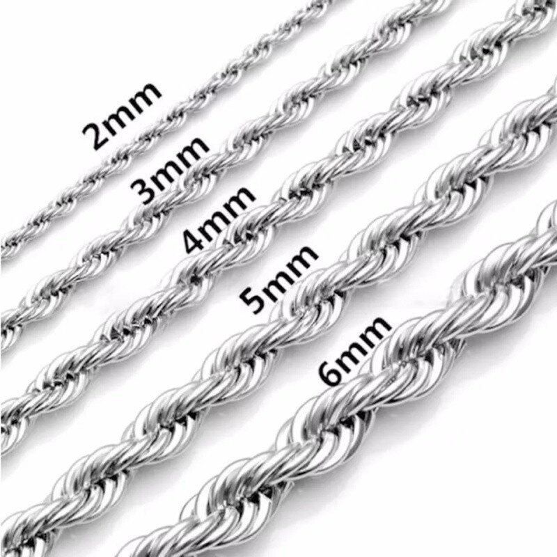 2-9mm Men Womens 316L Stainless Steel Silver Twist Curb Link Chain Necklace