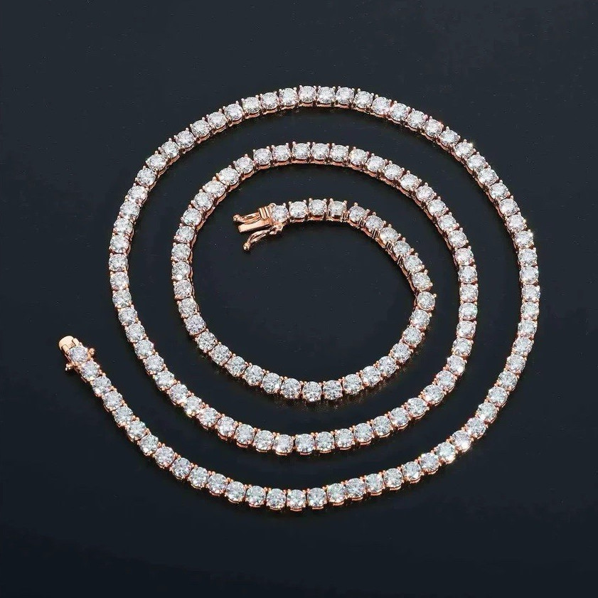 Rose Gold Plated Tennis Necklace Round White/Colorless CZ Prong Box Clasp