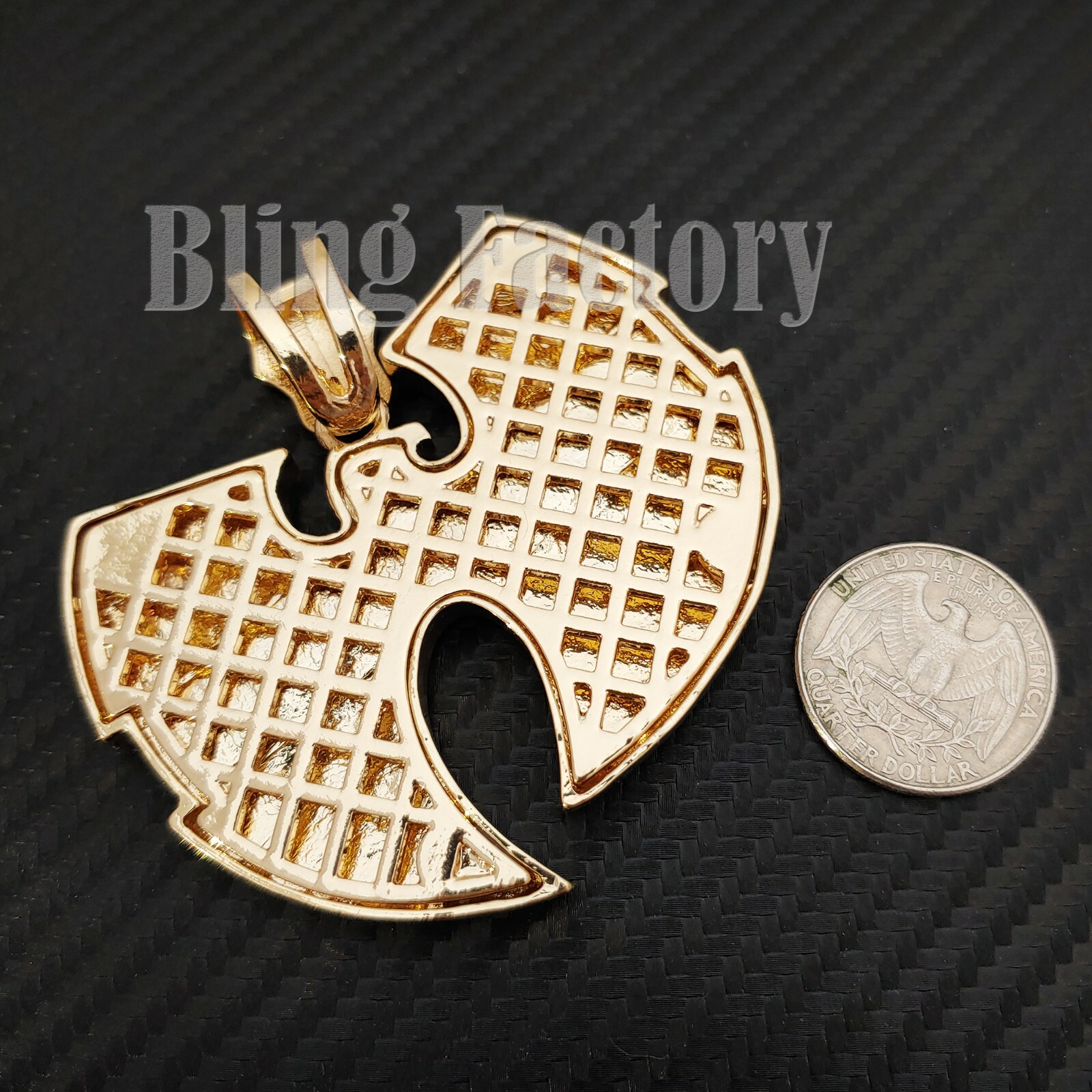 HIP HOP ICED CUBIC ZIRCONIA GOLD PLATED LARGE WU TANG FASHION ICY CHARM PENDANT