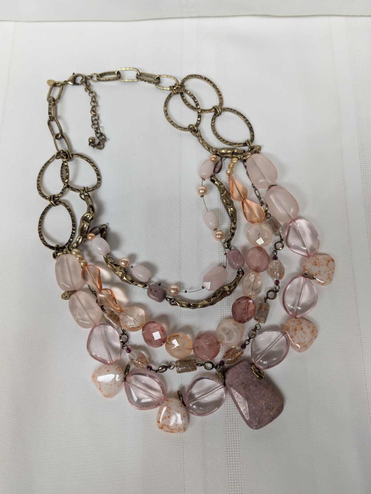 Bijoux Terner Pink Clear Beaded Stone Gold Toned Multi Strand Statement Necklace