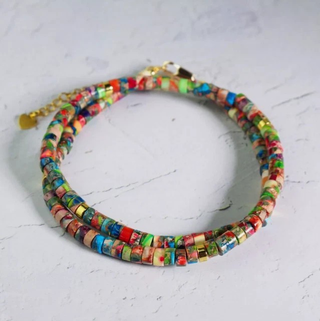 Natural Floral Imperial Jasper Beaded Choker Boho Crystal Minimalist Necklace