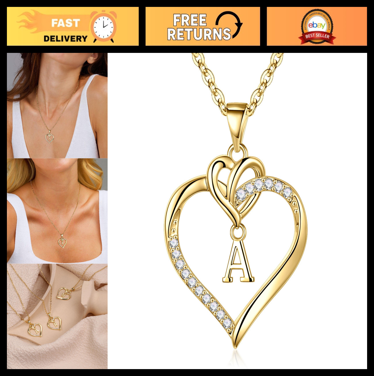 Heart Initial Necklace for Women & Girls, 14K Gold-Plated A-Z Jewelry Gift