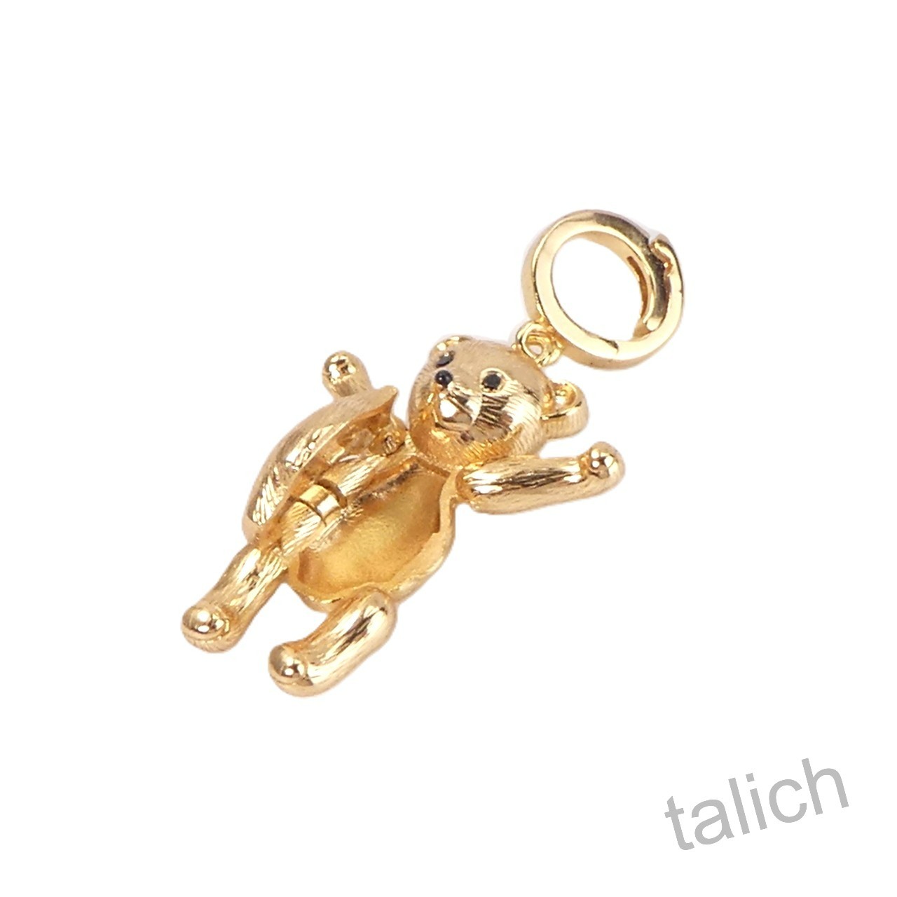 14K Gold Plated Sterling Silver CZ Teddy Bear Locket Charm Pendant Movable Arms