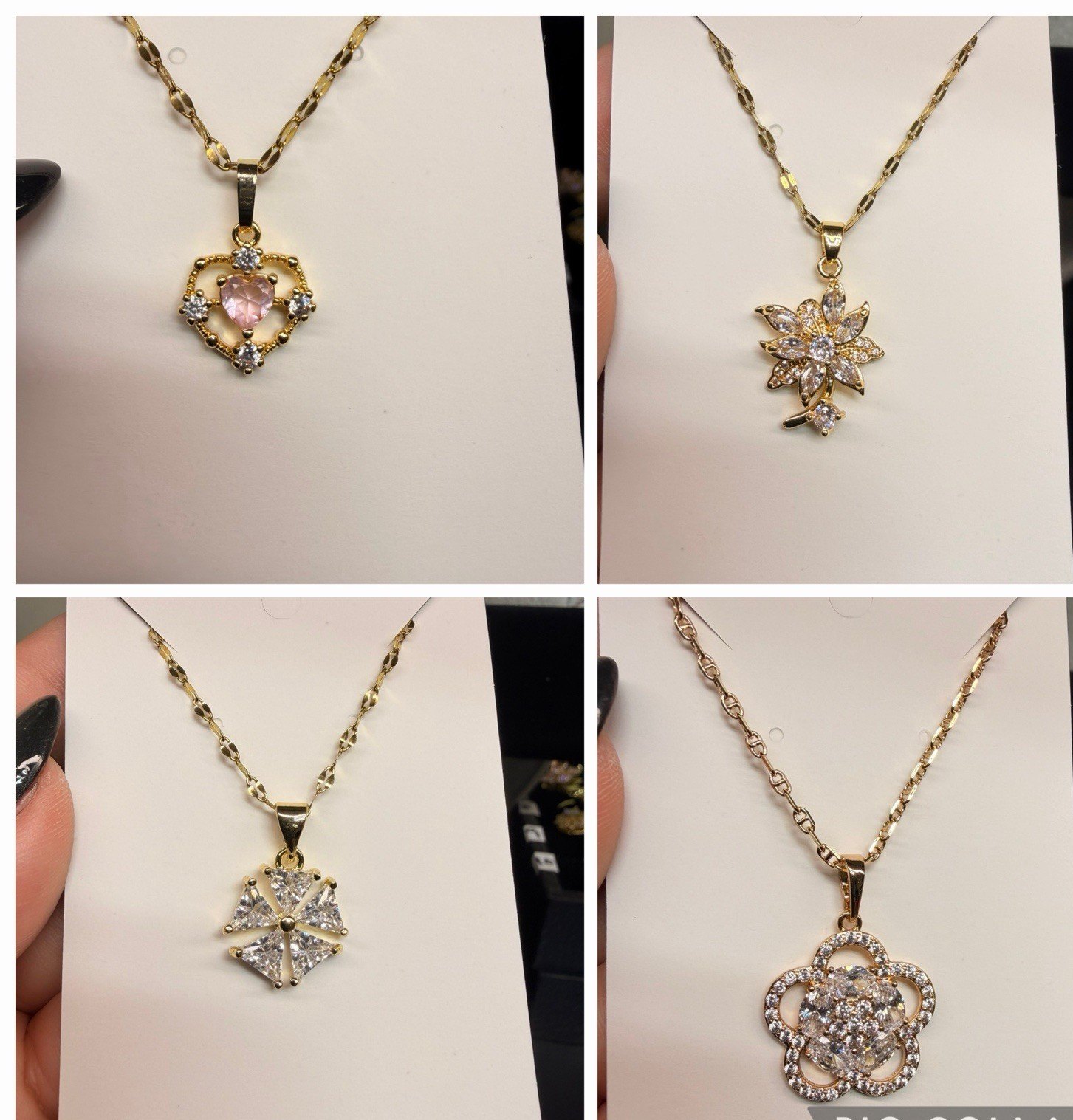 14k Gold Plated Set of 4 Necklaces CZ 16-18 inches (flower 19inch)