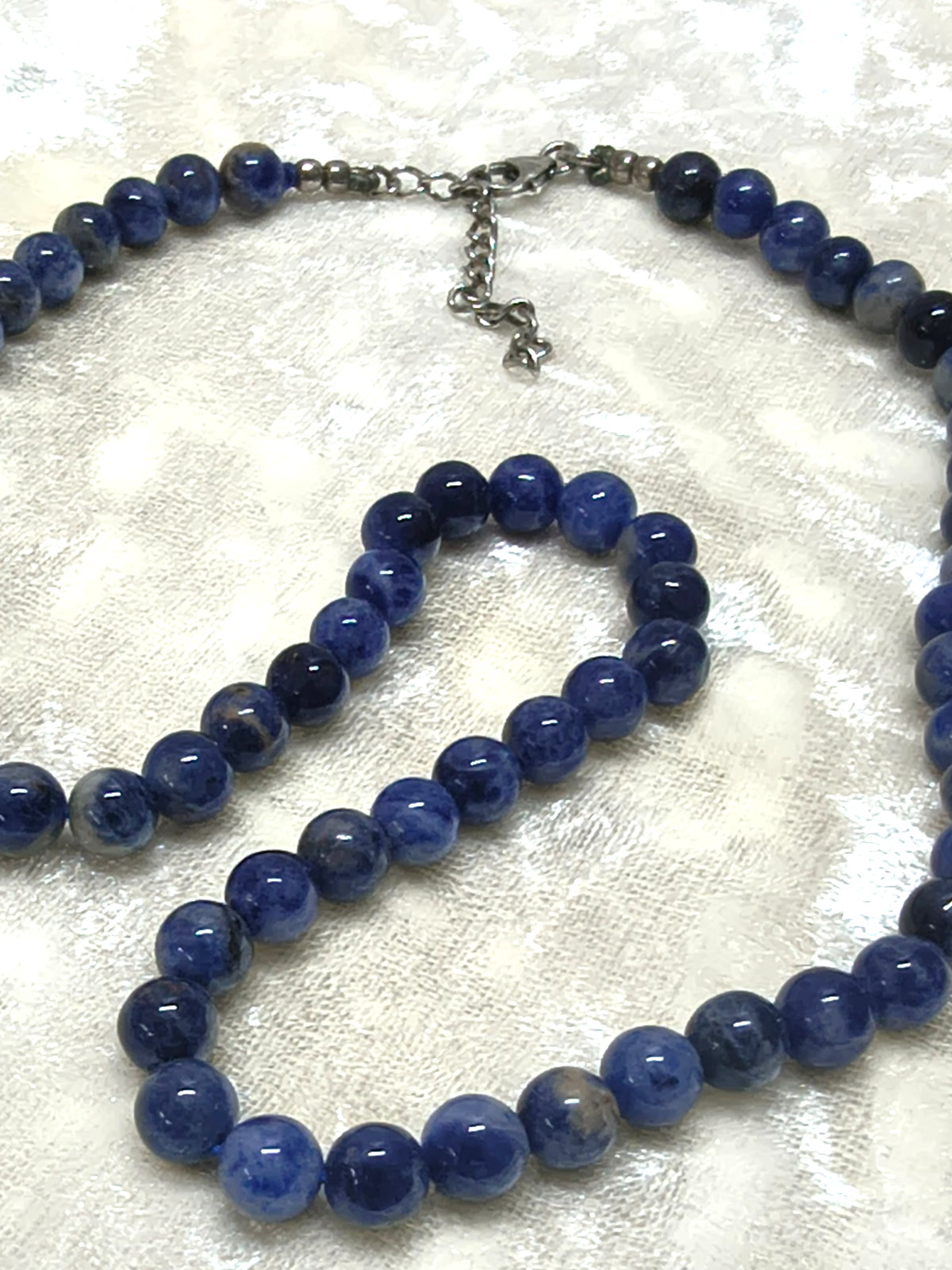 Blue Sodalite Gemstone Bead Necklace Silver Tone Lobster Clasp 42-46cm UK